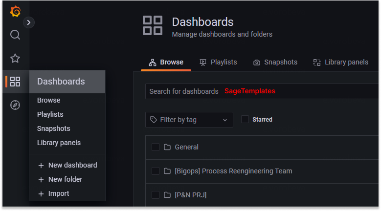 Поиск дашбордов в Grafana